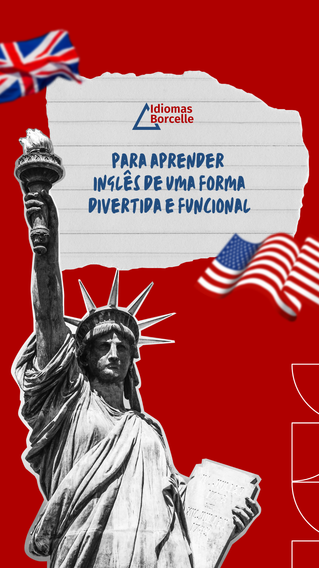 Story do Instagram Criativo Escola de Inglês Azul e Vermelho